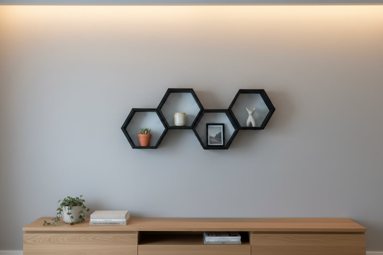 Hexagonal Wall Shelf — Matte Black