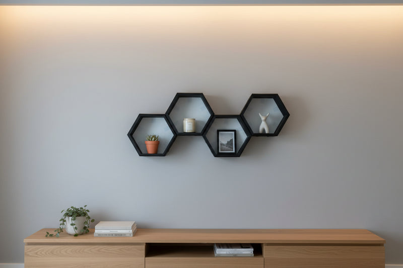 Hexagonal Wall Shelf — Matte Black